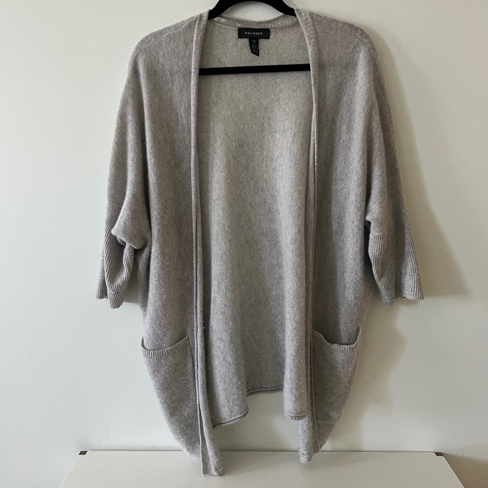 Halogen One Size Gray Open Front 100% Cashmere 3/… - image 1